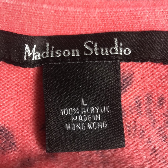 Madison Studio Cardigan Sweater Women's L Pink Black Crop Shrug Crochet … - Picture 5 of 5